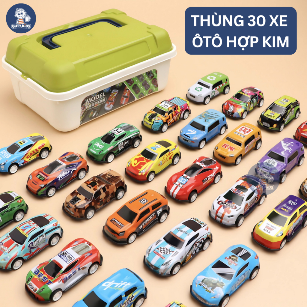 Thùng 30 Xe ÔTô Đồ Chơi Hợp Kim Cao Cấp GutyKids Tặng Kèm Hộp Đựng, Nhiều Mẫu Mã, Chất Liệu ABS, Màu Sắc Đa Dạng Cho Bé