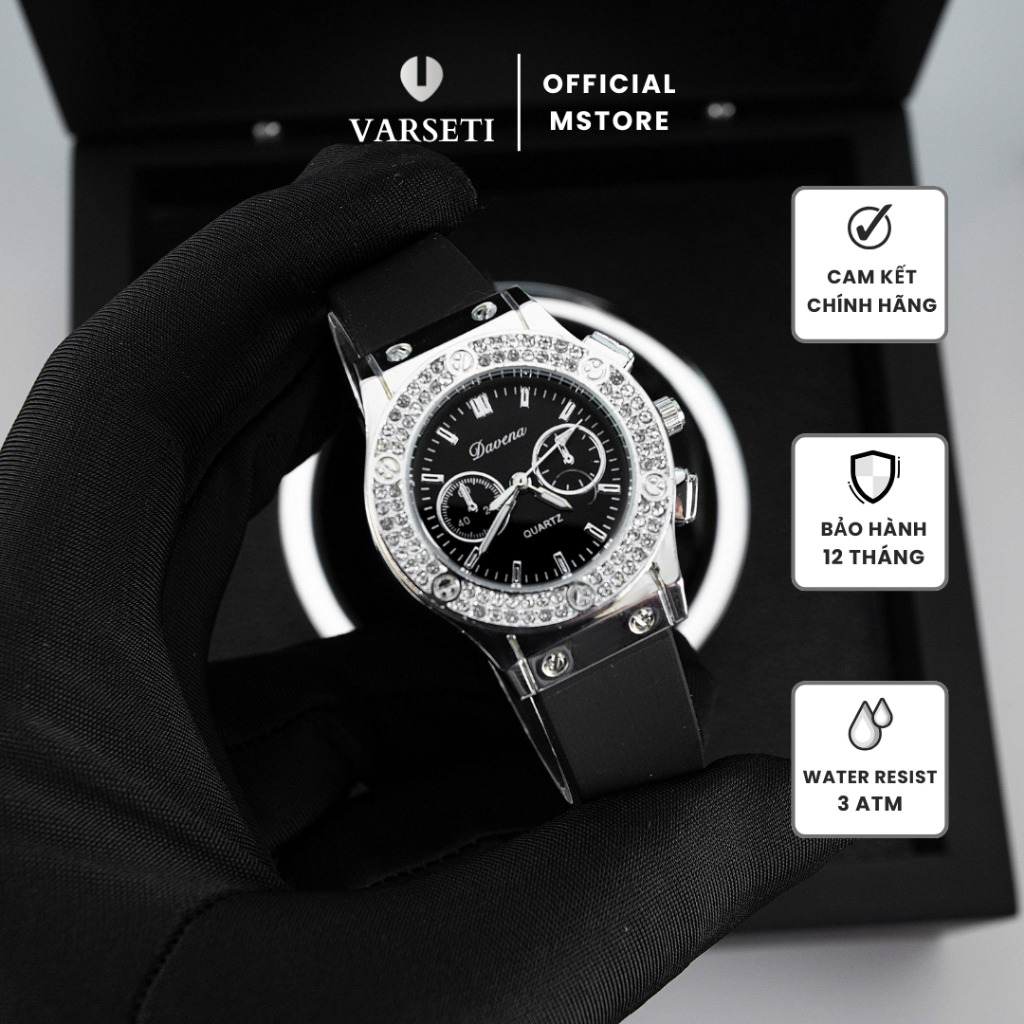 Đồng hồ nữ Varseti Đồng hồ đeo tay nữ sang trọng chế tác thủ công đính đá sắc nét dây silicon cao cấp - B201