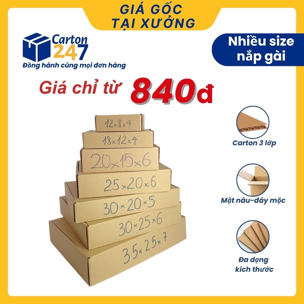 [COMBO 10] Hộp Carton Nắp Gài Đóng Hàng Sóng E 3 lớp dễ gấp, cứng cáp giá rẻ - Carton 247