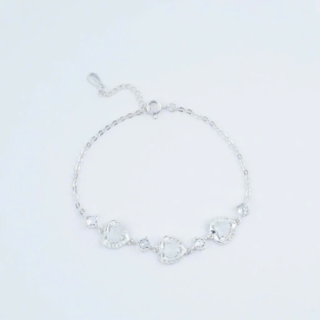 Lắc tay bạc nữ HELINO Trái tim đính đá mắt mèo cao cấp V32