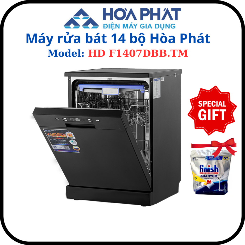 Máy Rửa Bát 14 bộ Hòa Phát HD F1407DBB.TM - Tặng kèm viên rửa bát - Hàng chính hãng