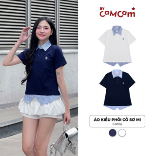 Áo Kiểu Nữ Phối Sơ Mi Caro Bycamcam Ngắn Tay Tôn Dáng Nữ Tính Hàn Quốc AKN005