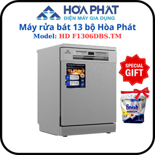 Máy Rửa Bát 13 bộ Hòa Phát HD F1306DBS.TM - Đèn UV diệt khuẩn - Tặng kèm viên rửa bát - Chính hãng
