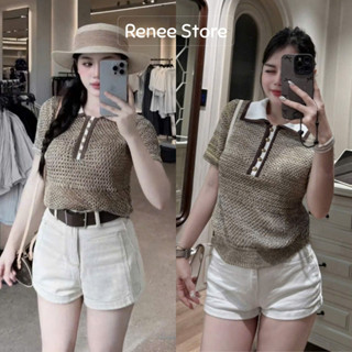  Áo polo len lưới sợi nhũ áo len cộc tay cổ cài cúc Renee Store - Al1939 