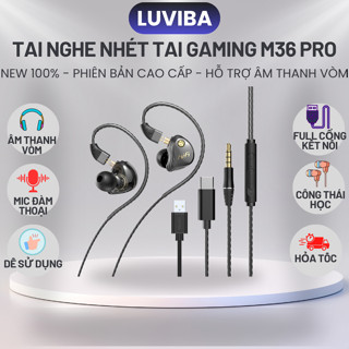 Tai nghe Gaming có dây cho pc laptop điện thoại, tai nghe nhét tai in ear dây dù có mic LUVIBA M36