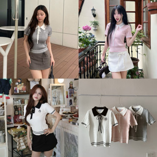 [ CÓ SẴN ] EMMA TOP - ÁO POLO THÊU LOGO SWEATER.DAOATHU CỔ PHỐI DÂY NƠ CHẤT LEN MỎNG MỊN ÔM DÁN