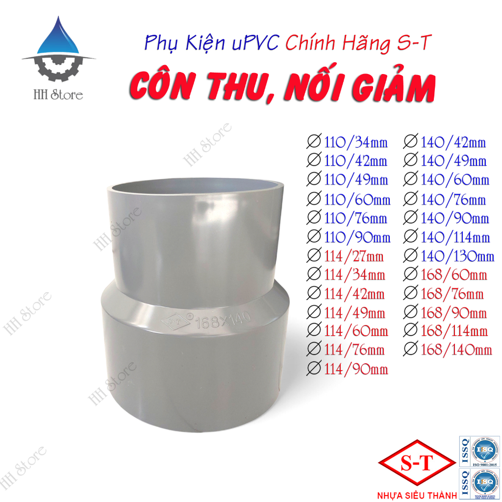 Côn Thu, Nối Giảm, Bầu Giảm phi 110, 114, 140, 168 giảm còn 27, 34, 42, 49, 60... Hàng Chính Hãng Nhựa S-T