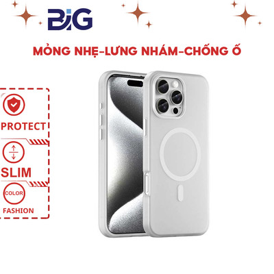 Ốp Lưng Nhám Mờ Không Ố Vàng BIG - Chống Vân Tay-Hỗ Trợ Sạc Không Dâ -Dành Cho IP 12 Đến 16 Pro Max