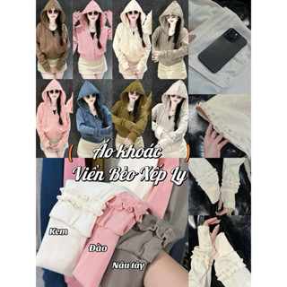  Áo Khoác Gân Nữ Kiểu Bèo Xếp Ly Hottrend Dễ Thương Basic Mặc Quanh Năm - 6 túi có khoá - Form <63kg 