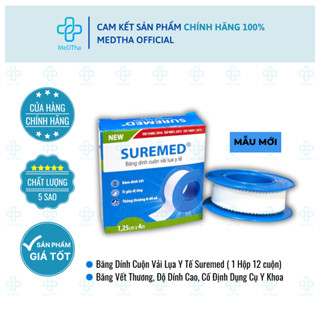  Băng Dính Cuộn Vải Lụa Y Tế Suremed- Băng Vết Thương Cố Định Dụng Cụ Y Khoa  1 Hộp 12 cuộn  