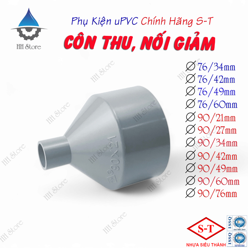 Côn Thu, Nối Giảm, Bầu Giảm, Nối Rút phi 76/34, 76/42, 76/60, 90/27, 90/34, 90/60mm.Hàng Chính Hãng 