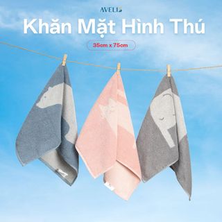 Khăn Mặt AVELIS Cotton Cao Cấp 33x75cm – Dày Dặn, Thêu Gấu/Thỏ/Voi, Mềm Mịn, Siêu Thấm