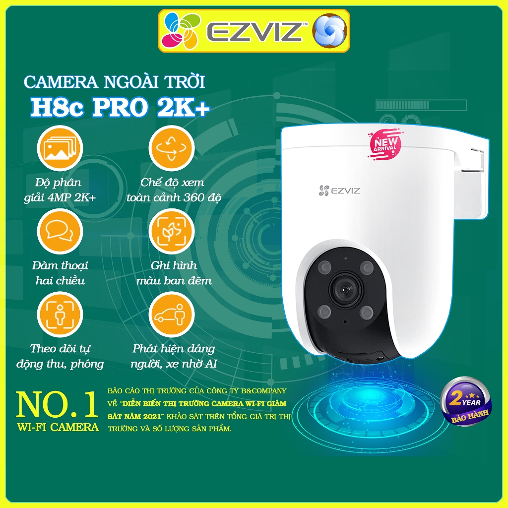  Camera wifi Ezviz H8c PRO 3MP 4MP 5MP 2K 2K+ 3K chính hãng xoay báo động đàm thoại màu đêm 