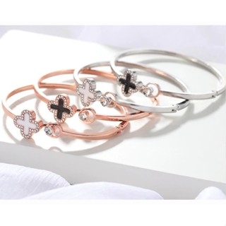 Vòng Tay Bạc Nữ Cỏ Ba Lá Không Gỉ Đơn Kim Cương Giả Vòng đeo Tay Nữ Hoa Hồng Vàng Bạc May Mắn Vòng Tay Mở Đa Năng Dành C