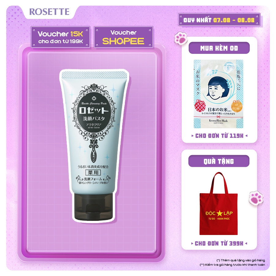 Sữa Rửa Mặt Rosette Làm Giảm Mụn Face Wash Pasta Acne Clear 120G