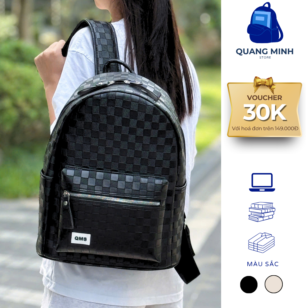 [ LOẠI 1 ] Balo da PU sọc vân caro cao cấp thời trang nam nữ đi học đi chơi nhiều ngăn chống nước đựng vừa laptop