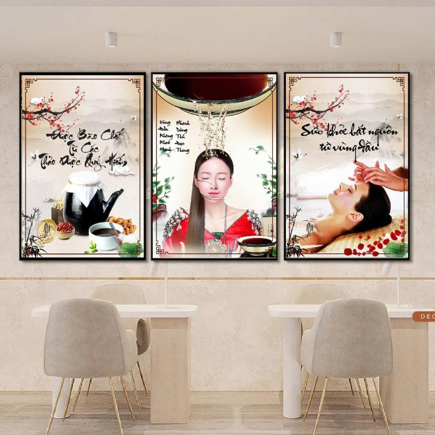 BỘ 3 TRANH SPA DƯỠNG SINH (40x60x3), Tranh Fomex dán tường tặng kèm băng dính