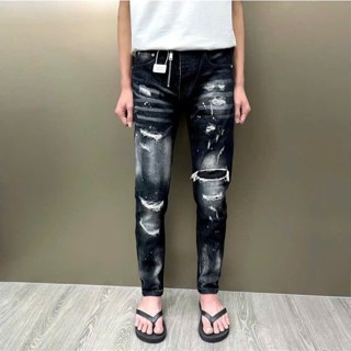 Quần jean nam AMIRI đen 4 cúc rách xước gối phối túi da phong cách thời trang cao cấp hottrend