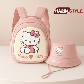  Combo Balo Mũ Cho Bé Trai Bé Gái Mẫu Giáo Từ 3-6 Đi Học Đi Chơi In Hình Hello Kitty Capybara Đáng Yêu 