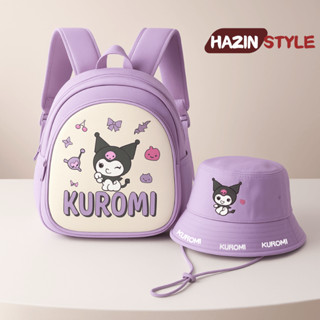  Balo và mũ bucket HAZIN cho bé từ 3-6 đi học mẫu giáo in hình nhân vật Kuromi Hello Kitty Set Phụ Kiện Dễ Thương Cho Bé 