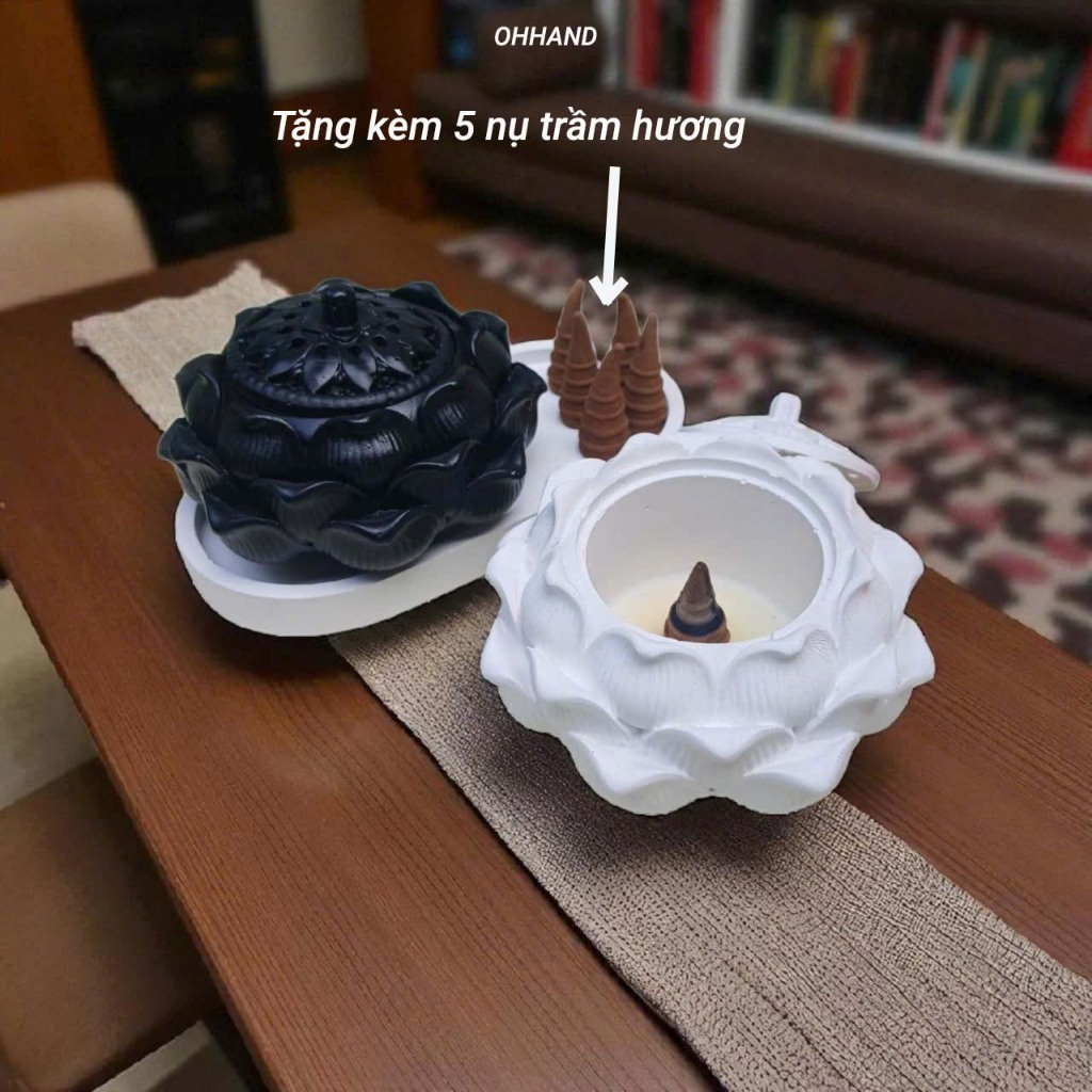 Lư Xông Trầm Hương Đúc Từ Thạch Cao, Tone Trắng Tinh Té Tone Đen Sang Trọng Tone Hồng Nhẹ Nhàng OHHAND