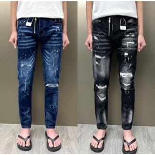  Quần jean nam đen DSQ 4 cúc rách xước phối khóa kéo chất bò co dãn phong cách trẻ trung mẫu mới cao cấp 
