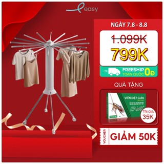 Cây phơi quần áo, cây sào phơi đồ EASY gấp gọn 2 tầng xoay 360 độ, có kẹp móc phơi tiện lợi, bằng thép không gỉ siêu bền
