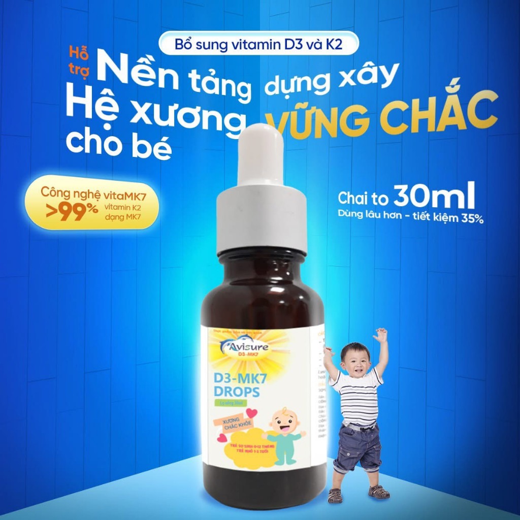( Tặng tem tích điểm) - Avisure D3-MK7 ( 20ml) -  Bổ Sung Vitamin D3 K2 MK7, Hấp Thu Canxi, Hỗ Trợ X