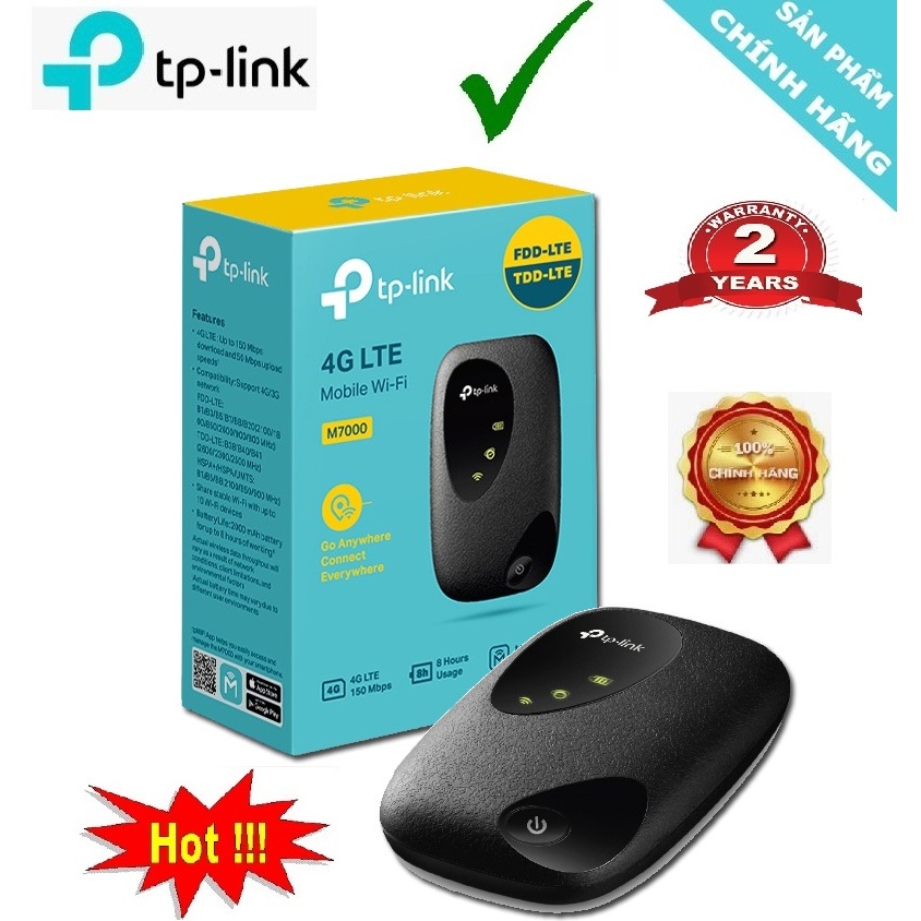 Bộ Phát WiFi Di Động 4G TPLink M7000 LTE 150Mbps