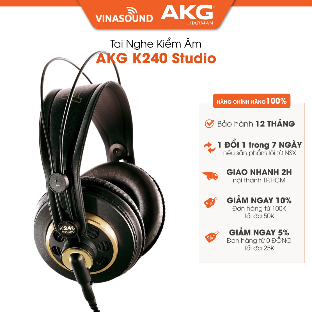 Tai Nghe Kiểm Âm AKG K240 Studio Chính Hãng | Headphone Semi-Open Cho Ghi Âm, Mixing, Làm Nhạc, Stud