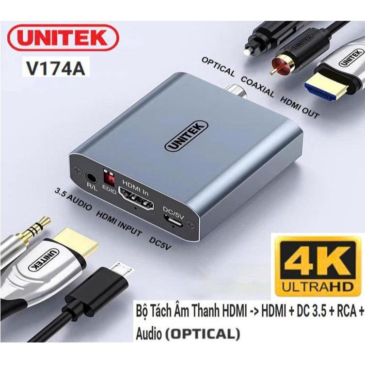 Bộ Tách Âm Thanh HDMI to HDMI + DC 3.5 + RCA + Audio + Optical UNITEK V174A Cao Cấp