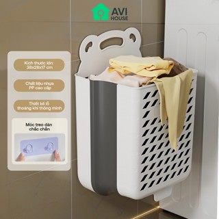 Giỏ Đựng Quần Áo Bẩn Gấp Gọn AVI – GAN1, Thoáng Khí, Giỏ Nhựa Đa Năng Móc Dán Siêu Chắc