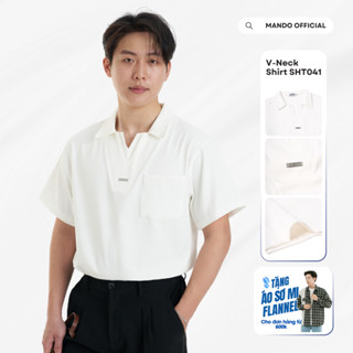 Áo sơ mi V-Neck Shirt cổ thiết kế đặc biệt kèm tag kim loại MANDO KOREA Menswear - SHT041