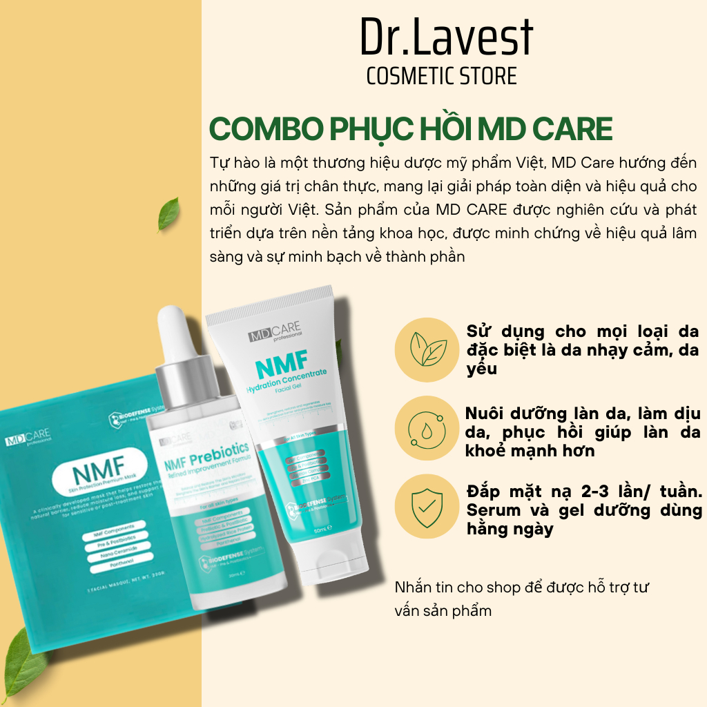 Combo Phục Hồi Chuyên Sâu Mặt Nạ, Serum Và Gel NMF MD CARE Cân Bằng Lợi Khuẩn Và Phục Hồi Hàng Da