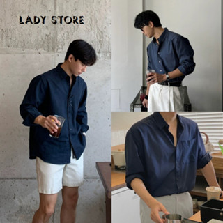 Áo Sơ Mi Nam Xanh Navy LADY STORE Cổ Đức Bẻ Dài Tay Thay Thời Trang Nam Lịch Lãm