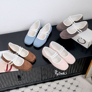  Giày nữ BIG SIZE   35 - 42   Giày Búp Bê 2 Quai 3P  giày búp bê phối nhung mịn dễ thương - THENYSMILE -  MARA 