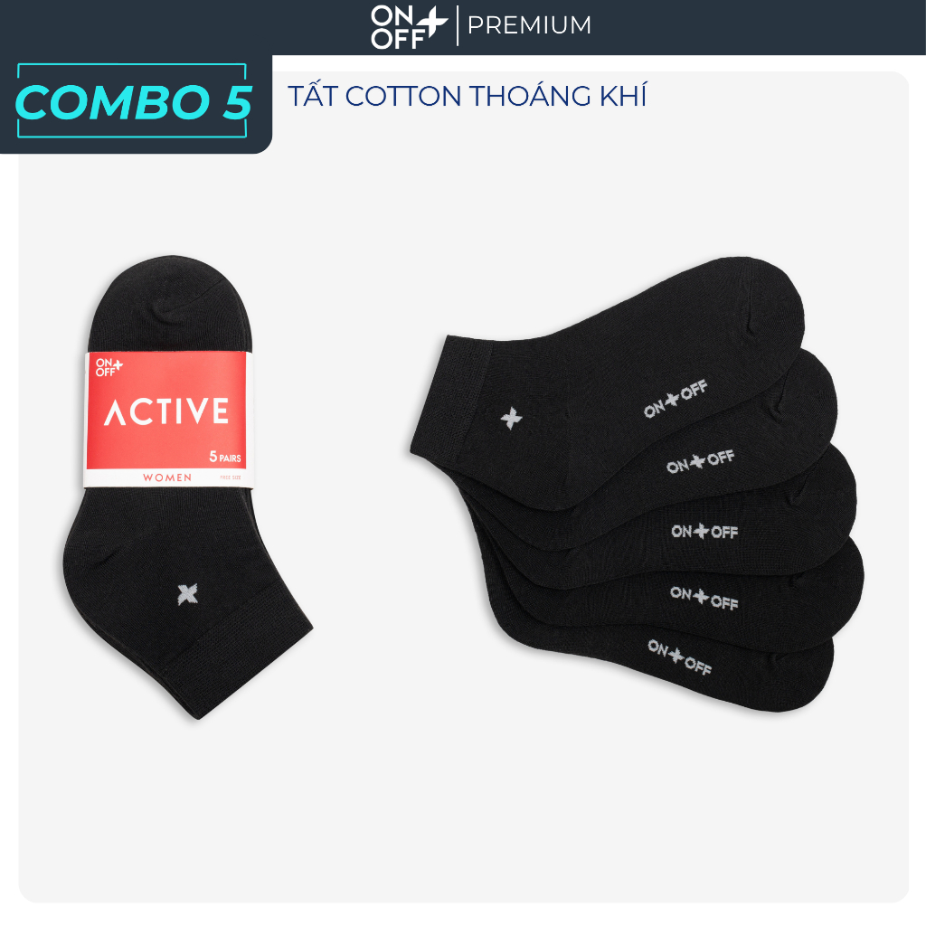 Combo 5 đôi tất vớ nữ cổ trung  cotton mỏng ONOFF basic  thoáng khí 16AQ25A115