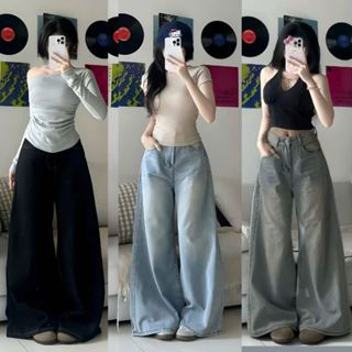 Quần Jean Nữ ống SIÊU RỘNG cạp cao MIAA Phong Cách Hàn Quốc TÔN DÁNG chất bò mềm denim đầy đủ size