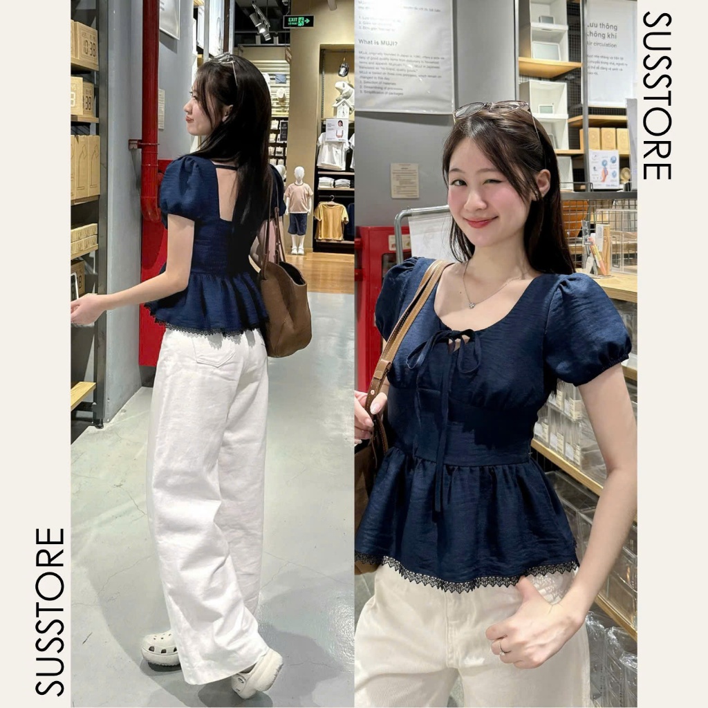 Áo Kiểu Nơ Buộc Bo Eo Tay Bồng Pha Ren A3117 Su Chang Thời Trang Nữ Bigsize | BigBuy360 - bigbuy360.vn