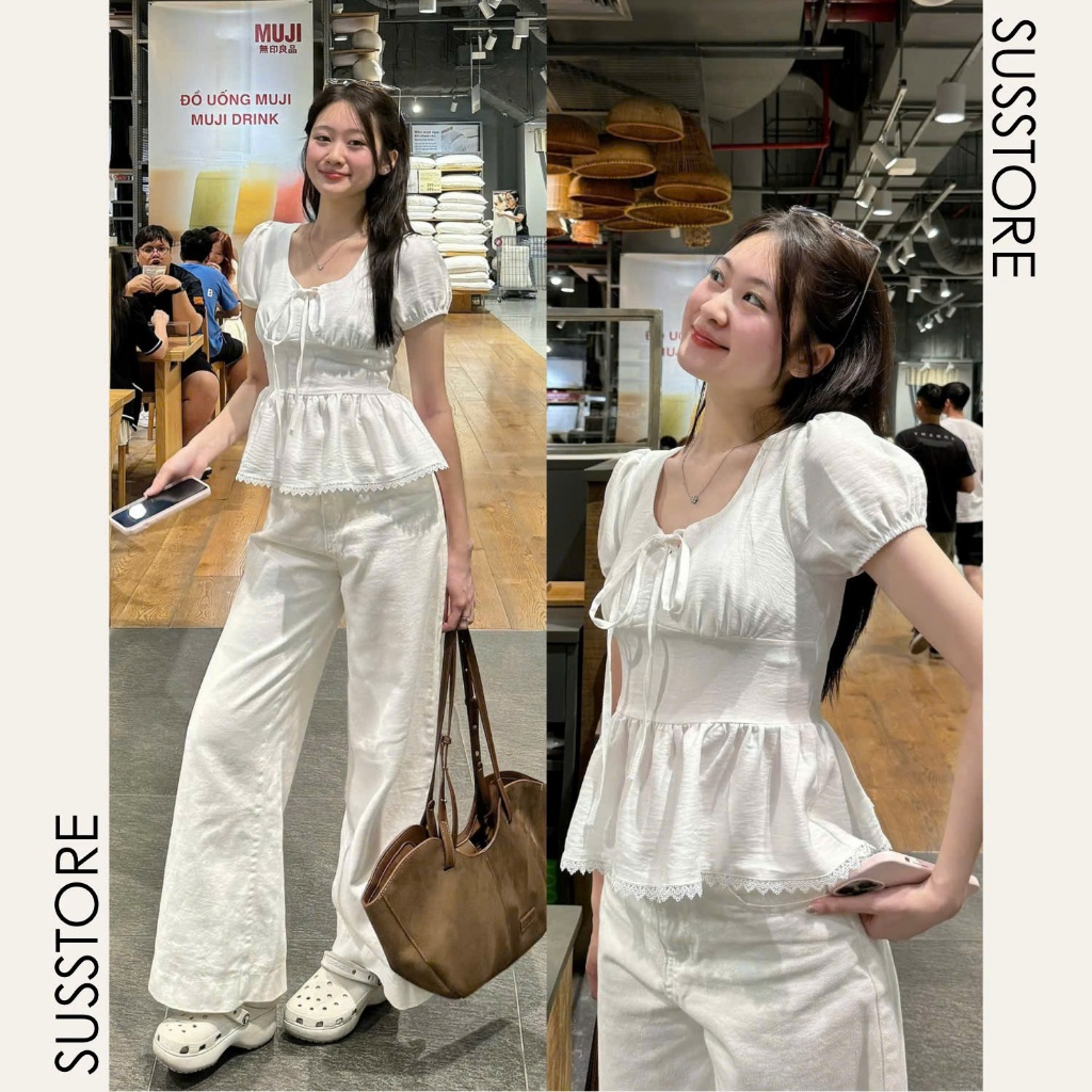 Áo Kiểu Nơ Buộc Bo Eo Tay Bồng Pha Ren A3117 Su Chang Thời Trang Nữ Bigsize | BigBuy360 - bigbuy360.vn