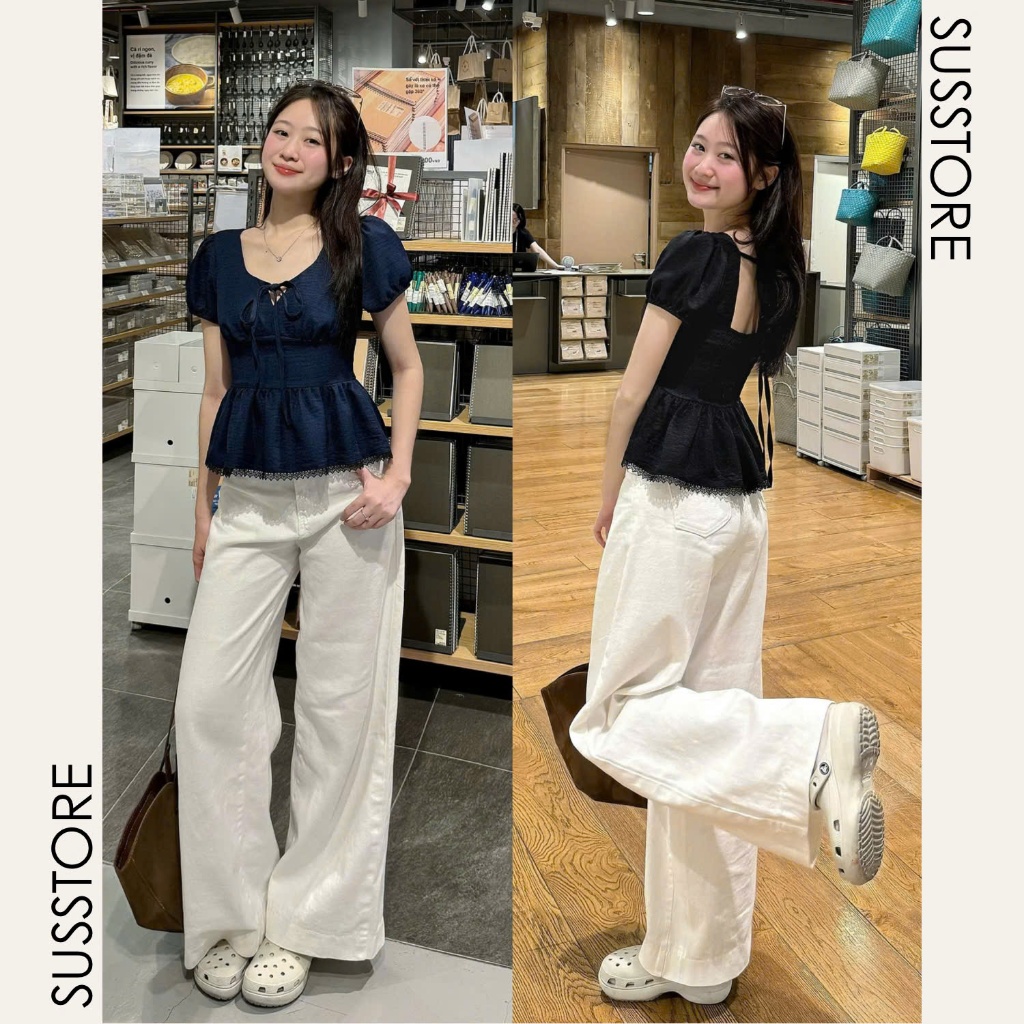Áo Kiểu Nơ Buộc Bo Eo Tay Bồng Pha Ren A3117 Su Chang Thời Trang Nữ Bigsize | BigBuy360 - bigbuy360.vn