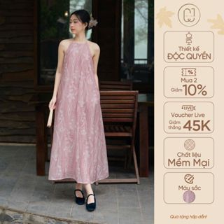 Váy dài nhẹ nhàng đũi Thư Vỹ tơ hoạ tiết dáng suông có túi thanh lịch CayLeo Design - DD856