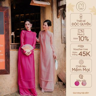 [KOL] Áo dài cách tân nữ Mộc Miên 4 tà màu hồng cao cấp chất liệu voan tơ bọt CayLeo Design - Min707