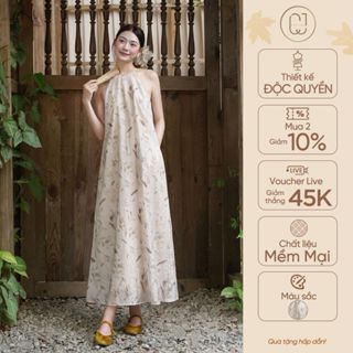 Váy dài nhẹ nhàng tơ hoạ tiết dáng suông có túi phong cách truyền thống CayLeo Design - DD1018