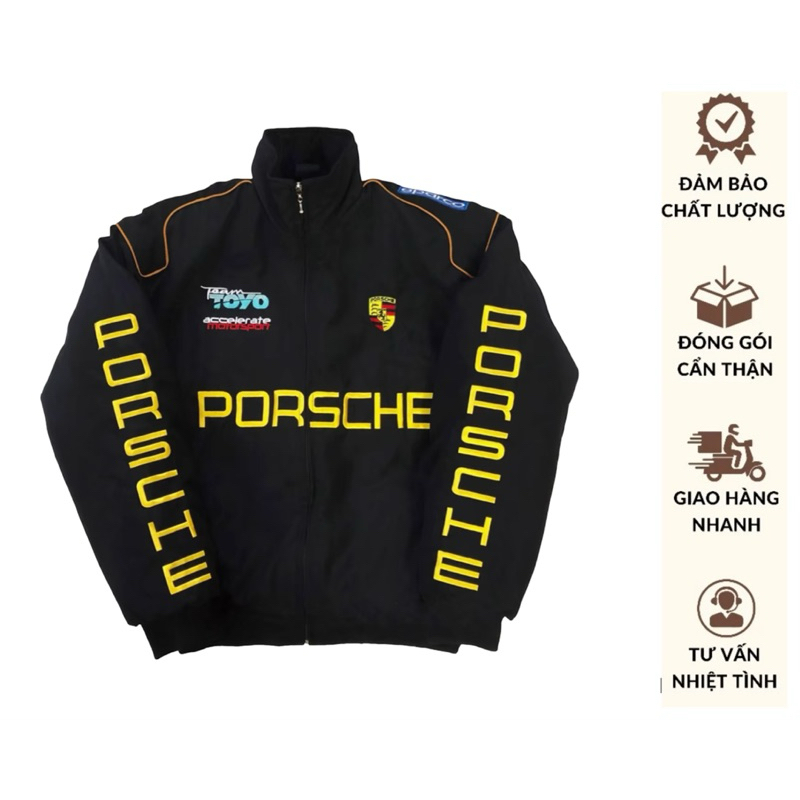 Áo khoác Dù  Porsche in 2 lớp dày dặn có đệm cotton , áo khoác biker racing touring