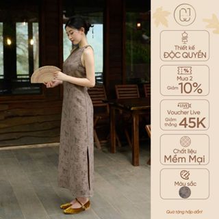 Váy dài nhẹ nhàng đũi họa tiết dáng suông xẻ tà thiết kế CayLeo Design - DD940