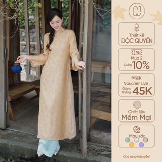Áo dài cách tân nữ dáng suông cổ tròn tay dài Vỹ Bình tơ crep duyên dáng CayLeo Design - AD839