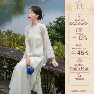 [KOL] Áo dài cách tân nữ dáng suông cổ tròn tay dài tơ crep Vỹ Bình duyên dáng CayLeo Design - AD839