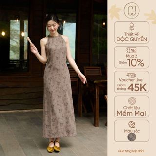 Váy dài nhẹ nhàng đũi hoạ tiết dáng suông thiết kế xẻ tinh tế thanh lịch CayLeo Design - DD940