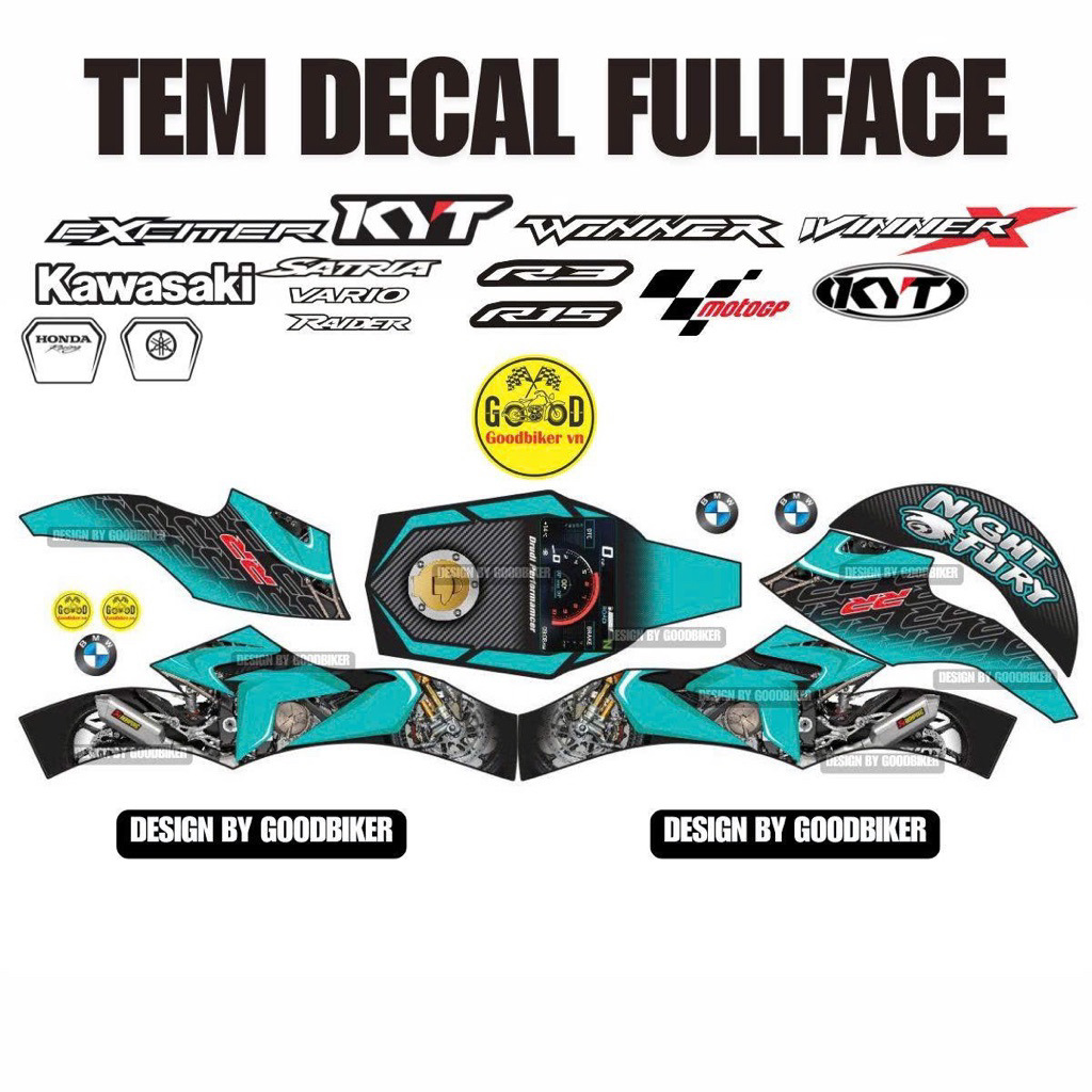 Tem BMW XANH NGỌC DÁN MŨ FULLFACE